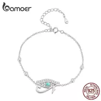 BAMOER стерлингового серебра 925 пробы браслет «Глаз Гора» Lucky Eye Chain Link для женщин подарок на день рождения ювелирные изделия 925 silver