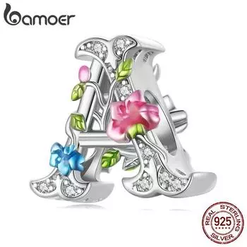 BAMOER Стерлингового Серебра 925 пробы Буква Полый Цветок Подвески Радужные Бусины Для Женщин Ювелирные Изделия 925 silver