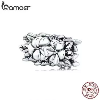 BAMOER стерлингового серебра 925 пробы бусины с цветами для женщин Шарм подходит браслет в виде змеи DIY браслет ювелирные изделия 925 silver