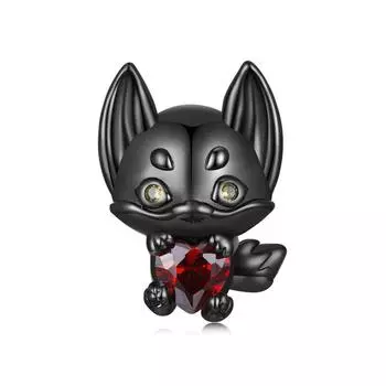 BAMOER стерлингового серебра 925 пробы, черная бусина лисы, красное сердце, циркон, милые подвески в виде животных, черное позолоченное покрытие для женщин, браслет и браслет «сделай сам» 925 silver серебряный