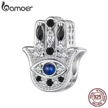 BAMOER стерлингового серебра 925 пробы, черный, белый цвет, циркон, бусины Фатимы, подходят для оригинальных браслетов, женские ювелирные изделия «сделай сам» 925 silver