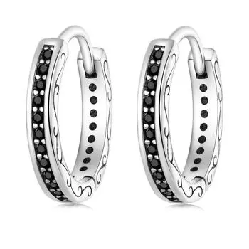 BAMOER стерлингового серебра 925 пробы, черный циркон, зажимы для ушей, серьги в европейском стиле с фианитом для женщин, подарок 925 silver серебряный