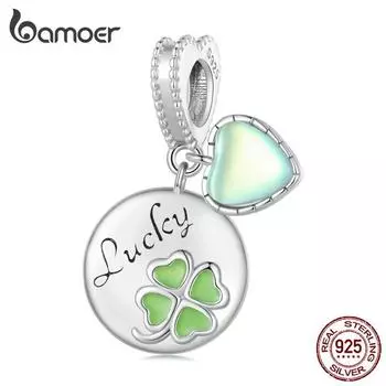 BAMOER стерлингового серебра 925 пробы четырехлистный клевер подвесная бусина зеленое сердце подвеска для женщин браслет DIY ювелирные украшения 925 silver