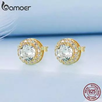 BAMOER стерлингового серебра 925 пробы, доступные роскошные серьги, минималистичные модные позолоченные серьги 18 карат для женщин, ювелирные украшения для вечеринок 8mm