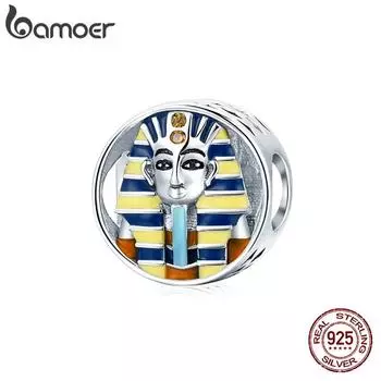 BAMOER Стерлингового Серебра 925 пробы Древний Египет Фараон Подвеска Золото Красочная Эмаль Подвеска для оригинального браслета 925 silver