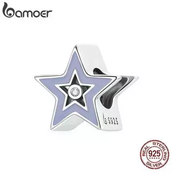 BAMOER Стерлингового Серебра 925 пробы, фиолетовая эмаль, мерцающая сияющая звезда, циркон, подвеска для оригинального женского браслета