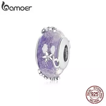BAMOER стерлингового серебра 925 пробы фиолетовые стеклянные бусины-шармы «мечта» для оригинальных браслетов и ожерелья диаметром 3 мм серебряный