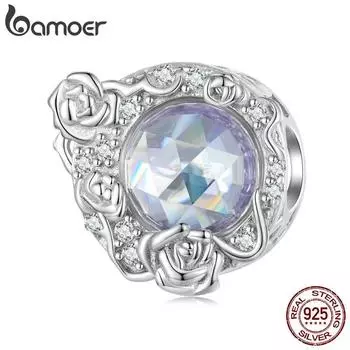 BAMOER стерлингового серебра 925 пробы фиолетовый камень роза виноградная лоза бусина полые розы узор подвески для женщин оригинальный браслет 925 silver