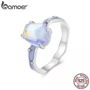 BAMOER стерлингового серебра 925 пробы фиолетовый камень Аврора кольцо волна кольцо для женщин вечерние ювелирные украшения подарок 6