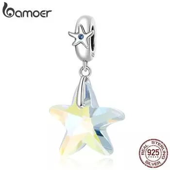 BAMOER стерлингового серебра 925 пробы глазурь подвеска в виде морской звезды оригинальный браслет-подвеска для женщин DIY модные украшения 925 silver