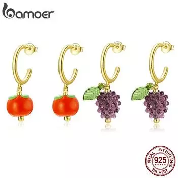 BAMOER стерлингового серебра 925 пробы глазурованная хурма и виноград позолоченные серьги-гвоздики для женщин модные украшения B