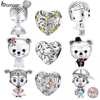 BAMOER стерлингового серебра 925 пробы Go With Love подвеска из бисера в форме сердца DIY браслет оригинальный дизайн