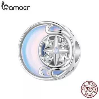 BAMOER Стерлингового Серебра 925 пробы Голубая Луна Звездообразование Подвески из бисера для женщин Браслет DIY Ювелирные изделия 925 silver