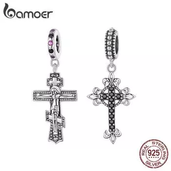 BAMOER Стерлингового Серебра 925 пробы Иисус и Крест Подвеска подходит для женщин DIY браслет и браслет Винтаж Крест Подвески Коллекция Изящных Ювелирных Изделий B