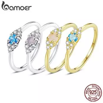 BAMOER стерлингового серебра 925 пробы изысканное 4 цвета кольцо на палец с кристаллом циркония для женщин модные украшения A-6