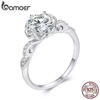 BAMOER Стерлингового Серебра 925 пробы изысканное кольцо с цирконием романтическое обручальное кольцо для женщин подарок на помолвку Роскошные изящные ювелирные изделия 6