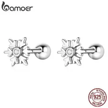 BAMOER стерлингового серебра 925 пробы изысканные элегантные блестящие циркониевые красивые серьги-снежинки для женщин ювелирные изделия 925 silver