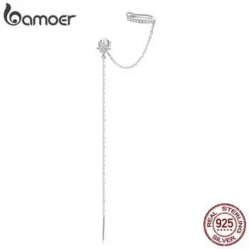 BAMOER стерлингового серебра 925 пробы изысканные блестящие циркониевые серьги-каффы со звездами для женщин нежные ювелирные изделия в подарок 925 silver