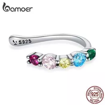 BAMOER стерлингового серебра 925 пробы изысканные разноцветные серьги-клипсы с цирконом для женщин элегантные ювелирные изделия 925 silver