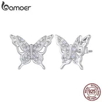 BAMOER стерлингового серебра 925 пробы изысканные серьги-гвоздики с бабочками и насекомыми для женщин вечерние с кубическим цирконием изящные ювелирные изделия 925 silver