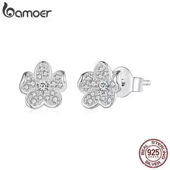 BAMOER стерлингового серебра 925 пробы изысканные серьги с цветочной инкрустацией для женщин ювелирные изделия 925 silver