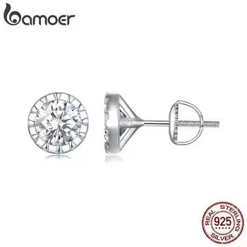 BAMOER стерлингового серебра 925 пробы изысканные серьги-гвоздики с муассанитом для женщин обручальные свадебные ювелирные украшения подарок 925 silver