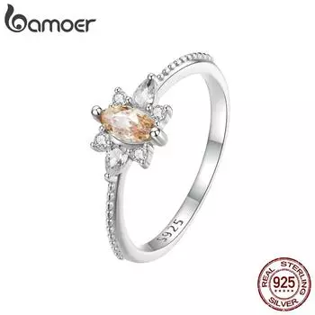 BAMOER стерлингового серебра 925 пробы изысканный маленький основной камень кольцо с одним отверстием штабелируемые кольца вечерние ювелирные изделия подарок
