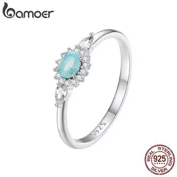 BAMOER стерлингового серебра 925 пробы изысканный синий нано-опал основной камень кольцо с одним отверстием штабелируемые кольца вечерние ювелирные изделия подарок 6