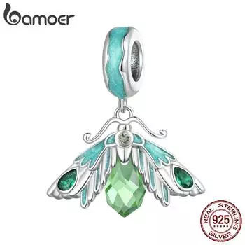 BAMOER стерлингового серебра 925 пробы изысканный зеленый каплевидный мотылек подвески кулон для женщин браслет и браслет DIY изысканные ювелирные изделия подарок 925 silver