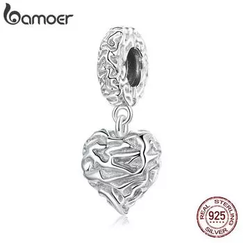 BAMOER Стерлингового Серебра 925 пробы Классическая Любовь Бусина Сердце Подвеска для Оригинальный Браслет Ожерелье DIY Ювелирные Изделия