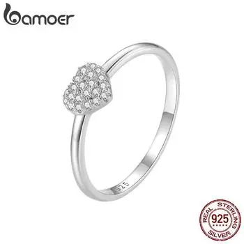 BAMOER стерлингового серебра 925 пробы классическое кольцо в форме сердца с муассанитом для женщин обручальное свадебное ювелирное украшение