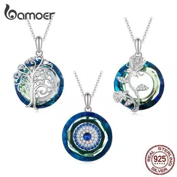 BAMOER стерлингового серебра 925 пробы кольцо ангела глаз дьявола кулон ожерелье Древо жизни шейная цепочка для женщин ювелирные изделия с платиновым покрытием Tree of Life