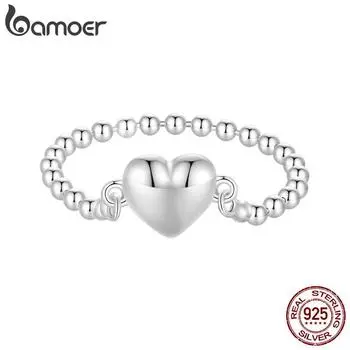 BAMOER стерлингового серебра 925 пробы кольцо с сердцем из бисера кольцо оригинальный дизайн ювелирные изделия подарок для женщин вечерние 6