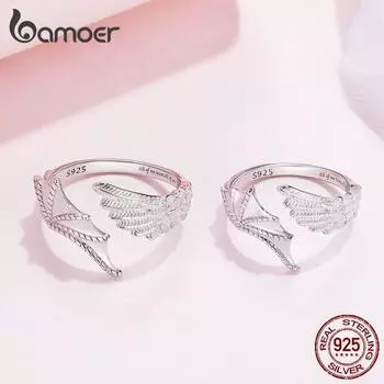 BAMOER Стерлингового Серебра 925 пробы Кольцо Ангела и Демона Открытие Кольцо Любовник Регулируемое Кольцо для Женщин Пара Ювелирных Изделий