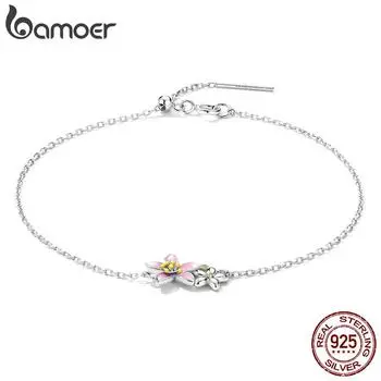 BAMOER стерлингового серебра 925 пробы красивый браслет с вишневым цветом регулируемая серебряная цепочка в виде змеи для женщин изысканные ювелирные изделия подарок 925 silver