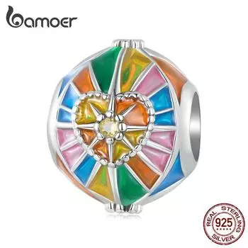 BAMOER Стерлингового Серебра 925 пробы красочная эмаль Солнце Таро Подвески из бисера для женщин браслет и браслет DIY ювелирные изделия 925 silver