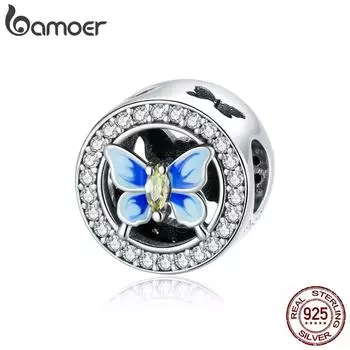 BAMOER Стерлингового Серебра 925 пробы Красочные Бабочки CZ Шарм Бусины для оригинального Браслета DIY Ювелирные Изделия 925 silver