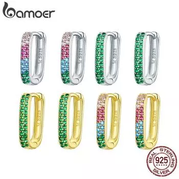 BAMOER стерлингового серебра 925 пробы красочные интенсивные цирконы французские классические серьги с квадратной пряжкой для женщин вечерние ювелирные изделия A