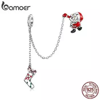 BAMOER стерлингового серебра 925 пробы, красочные капли масла, милая защитная цепочка Санта-Клауса для женщин, ювелирные изделия, подарок 925 silver