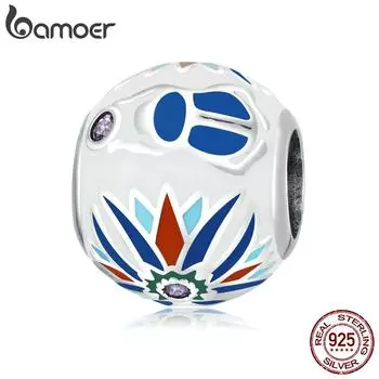 BAMOER стерлингового серебра 925 пробы красочные лотос и скарабей подвеска из бисера для женщин подходит оригинальный DIY браслет ожерелье ювелирные изделия 925 silver
