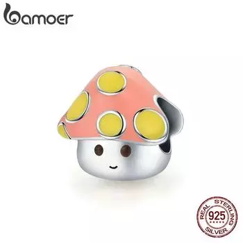 BAMOER Стерлингового Серебра 925 пробы красочный маленький гриб подвеска эмаль мультфильм бусина для оригинального браслета
