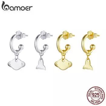 BAMOER стерлингового серебра 925 пробы креативные позолоченные серьги-гвоздики неправильной формы для женщин модные украшения