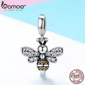 BAMOER Стерлингового Серебра 925 пробы Кристалл Пчела Светящийся Кристалл CZ Женский Подвеска-подвеска подходит для оригинальных браслетов-подвесок