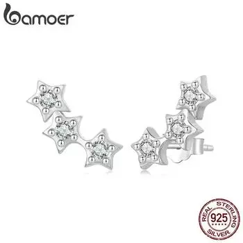 BAMOER стерлингового серебра 925 пробы, крошечные серьги-гвоздики со звездами для женщин и девочек-подростков, милые маленькие серьги-гвоздики, модные ювелирные изделия SCE1740