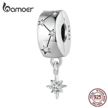 BAMOER Стерлингового Серебра 925 пробы, круглые бусины на клипсе, подвеска в виде маленькой звезды, подвески для женщин, браслет, сделай сам, ювелирные украшения, подарок 925 silver