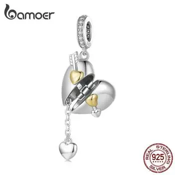BAMOER Стерлингового Серебра 925 пробы Любовь Открывающиеся Подвесные Бусины Висячие Подвески в форме Сердца для Женщин Браслет DIY Изящные Ювелирные Изделия 925 silver