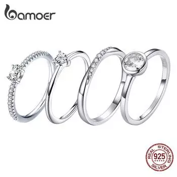 BAMOER Стерлингового Серебра 925 пробы Любовь Свадебное Обручальное Кольцо На Палец Женское Кольцо Драгоценные Ювелирные Изделия Подарок A-6