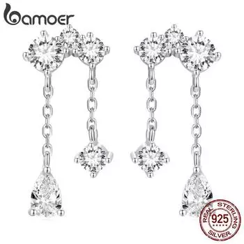 BAMOER стерлингового серебра 925 пробы, маленькие серьги-гвоздики с каплями воды, серьги-гвоздики с блестящим цирконием для женщин, ювелирные украшения с платиновым покрытием 925 silver