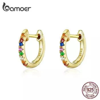 BAMOER стерлингового серебра 925 пробы маленькие круглые серьги-кольца для женщин благородные ювелирные изделия на день рождения подарок A