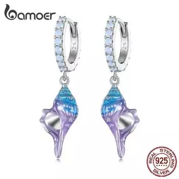 BAMOER, стерлингового серебра 925 пробы, мечтательные постепенные изменения, синие серьги-раковины с пряжкой для ушей, морские ракушки, висячие серьги для женщин, ювелирные изделия из серии Ocean 925 silver